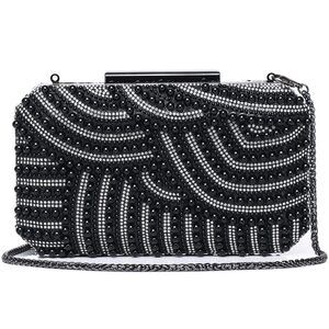 Black Pearl Beaded Clutch – Nodeber Elegant Handbag for Weddings & Formal Events